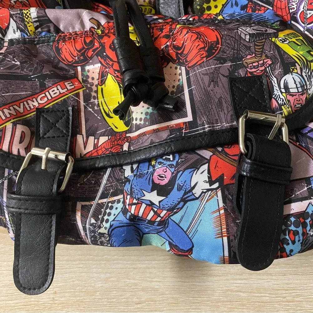 Marvel Avengers Comic Backpack Knapsack Drawstring Spiderman Hulk Iron Man NWOT